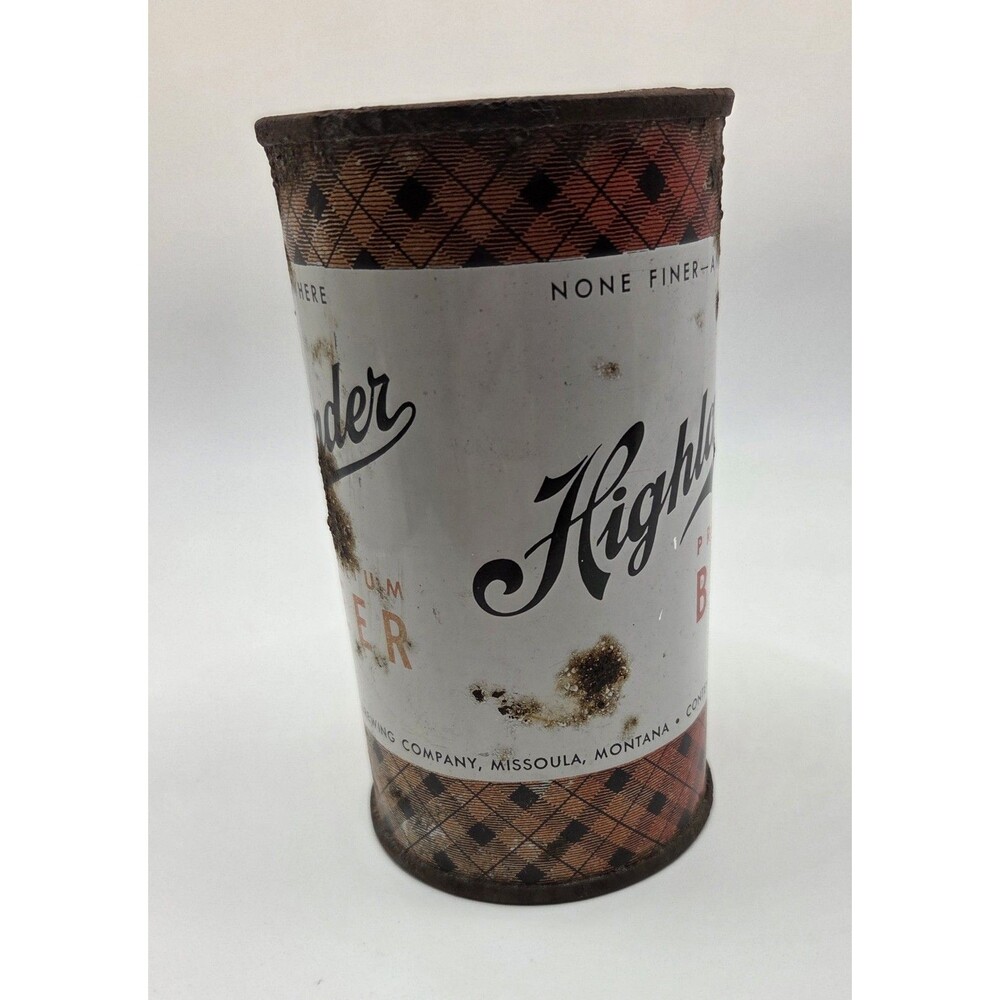 VTG 50s Highlander Premium Beer Can 12 Oz Missoula Montana Brewing Company Flat - Picture 4 of 6
